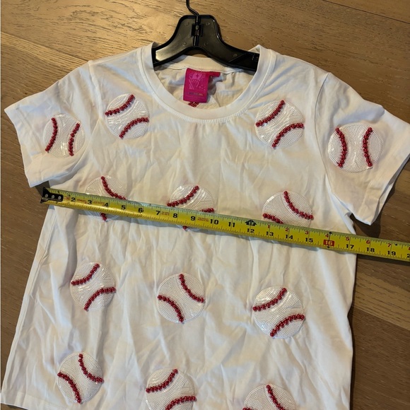 Queen Of Sparkles Scattered Baseball Tee Shirt Top Sequin Ball Sports White - Picture 10 of 11